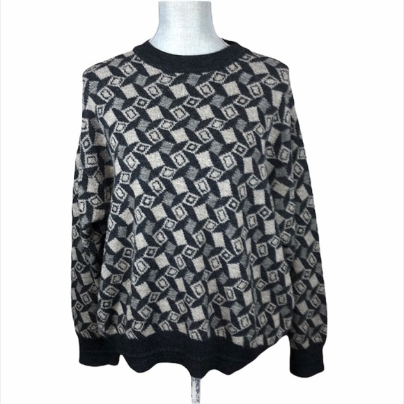 Pronto- Uomo Vintage Italian Wool Blend Geometric Print Grandpa Sweater - Picture 1 of 12